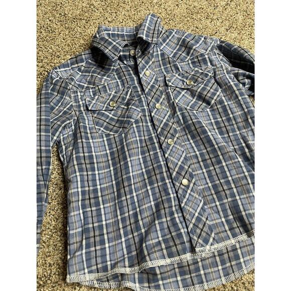 Wrangler Shirt Boys XXS (0-2) Western Pearl Snap Plaid Rodeo Blue Shirt - Picture 1 of 4